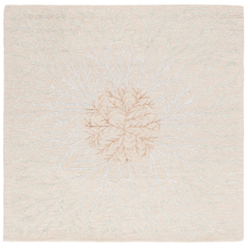 Soho Hand Tufted Wool/Cotton/Viscose Floral Rug in Beige/Brown, Square 6'