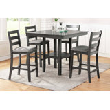 Classic Counter Height 5Pc Set Square Dining Table W Shelves Cushion Seat Ladder Back High Chairs Solid Wood