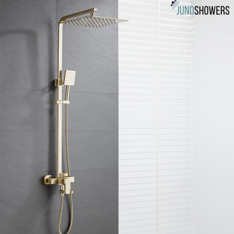 Chrome Finish Rain Shower System with Thermostatic Valve and Adjustable Handheld Spray