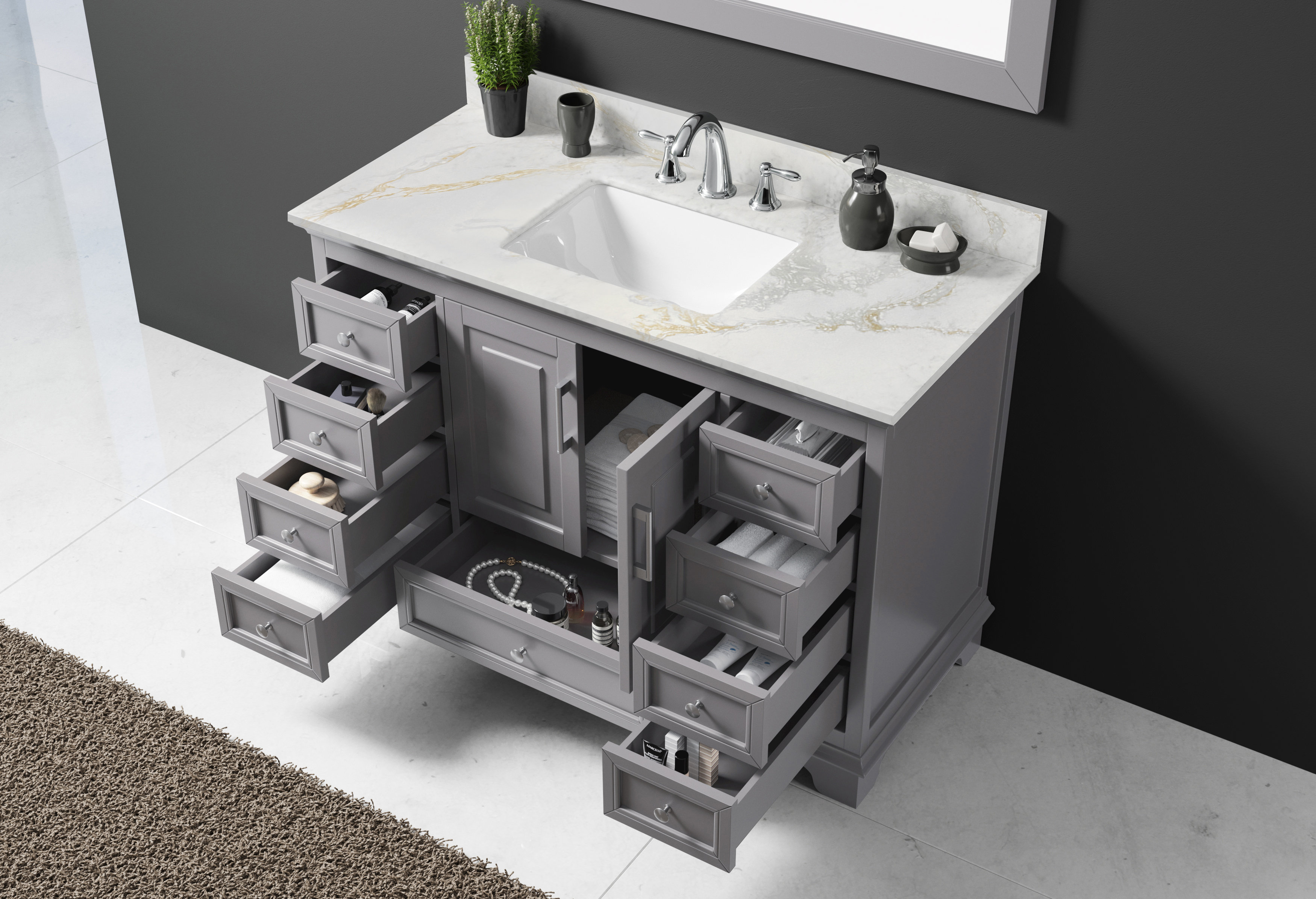 Lark Manor Cianfero 48 Inch Bath Vanity in Quartz Top 3 Faucet Holes with Basin - Wayfair Canada