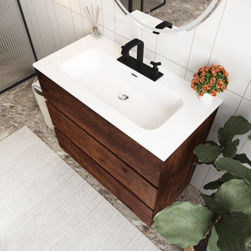 Meuble-lavabo sur pied 36 po avec lavabo et 3 trous de robinet 36 po, Noyer