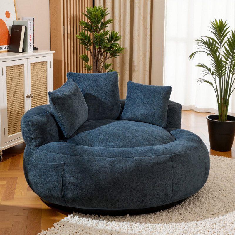Canapé-coussin Compression Oversize, Imitation fourrure bleu foncé
