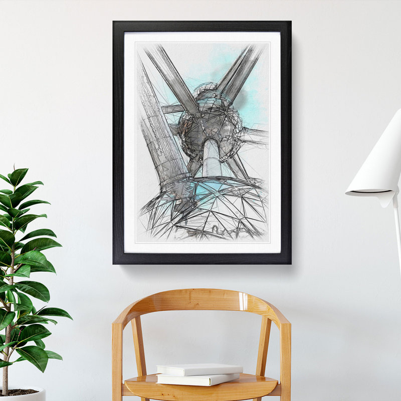 Atomium in Brussels Vol.2 Sketch - Picture Frame Graphic Art, 90cm H x 65cm W x 2cm D, Black