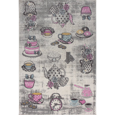 Tapis de couloir élégant (2,6 x 4,9 pi), gris et rose, 100% polypropylène, 1,5 lb / pi² | Hauteur des poils: 0,3 po | Durable, facile à nettoyer, parfait pour les endroits très passants | Design moderne pour le salon et le vestibule