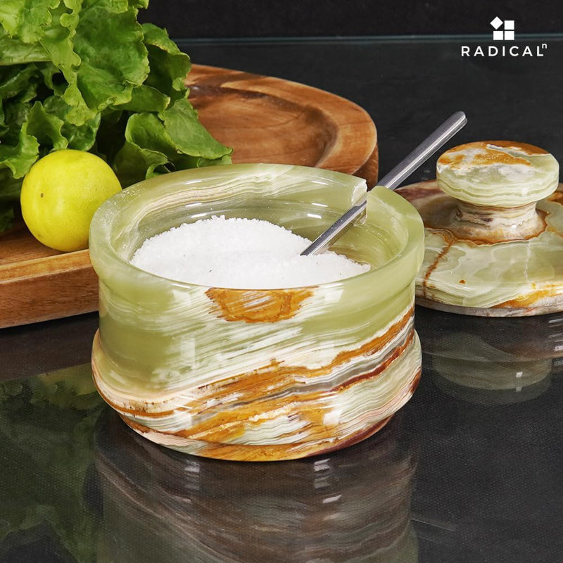 Salière en marbre avec couvercle, boîte à sel verte de 3,5 po, contenant à assaisonnement et pots à épices pour la cuisine
