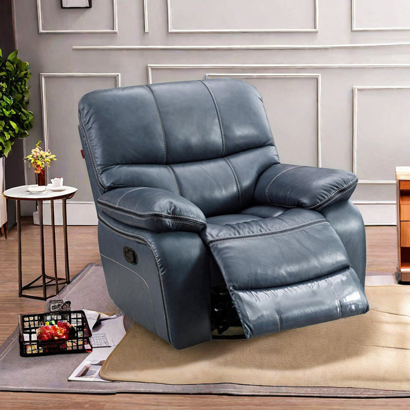 Kyann Recliner, Blue Gray Leather Match