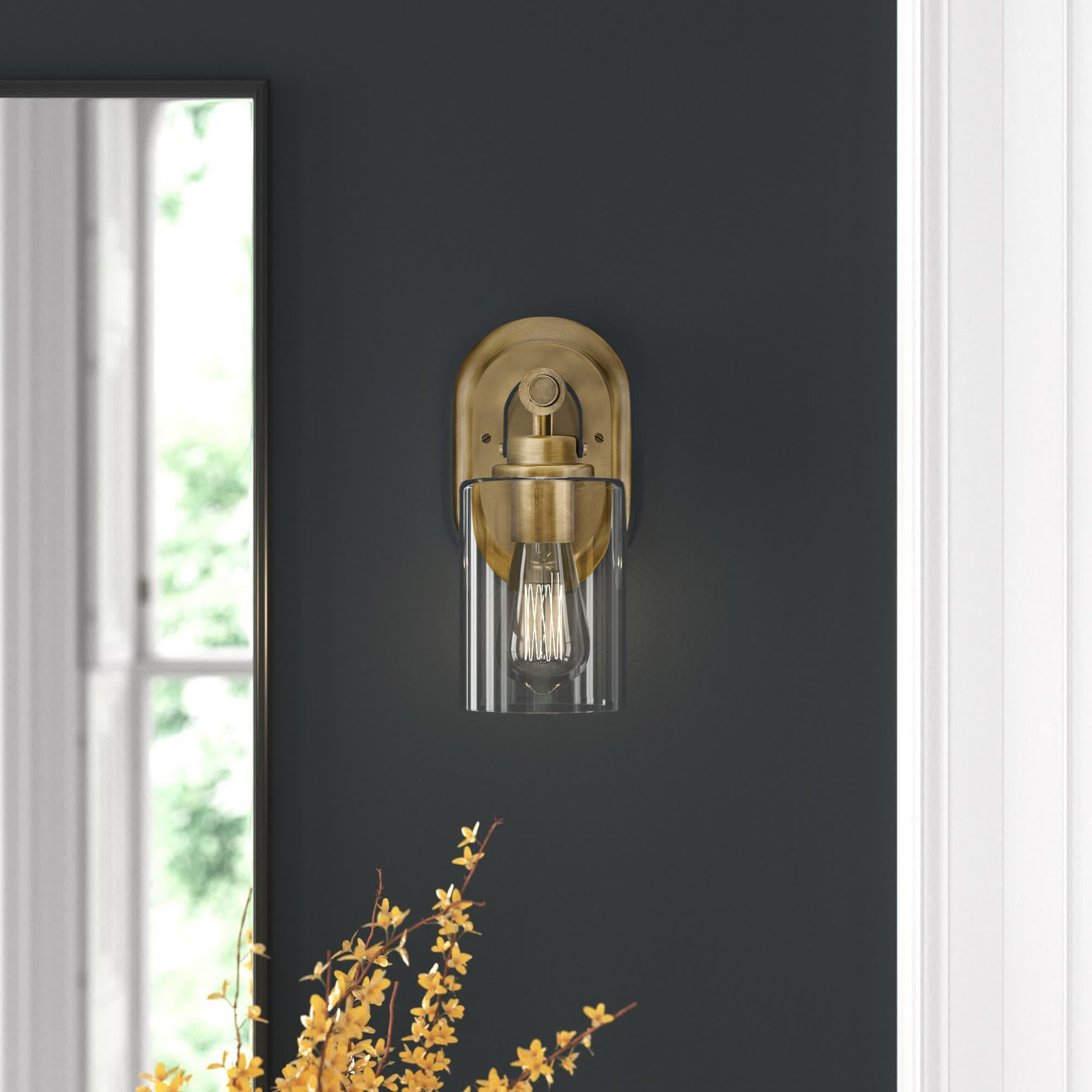 April Single Transparent Dimmable Bath Sconce, Heritage Brass