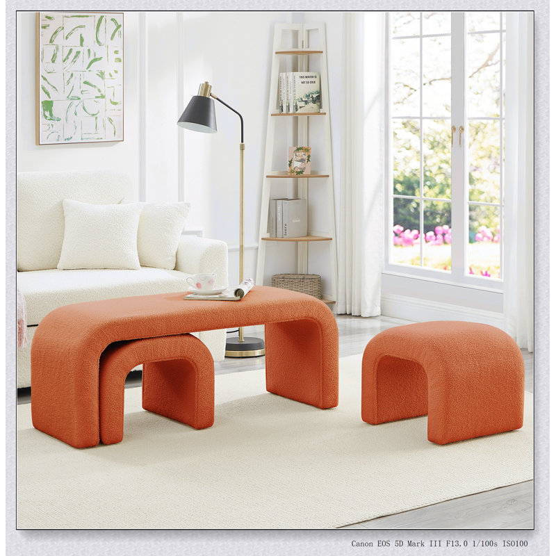 Ensemble de 3 tabourets de banc et de repose-pieds modernes en forme de U pour le hall d'entrée, la chambre à coucher et le salon, 44 + 18 pouces