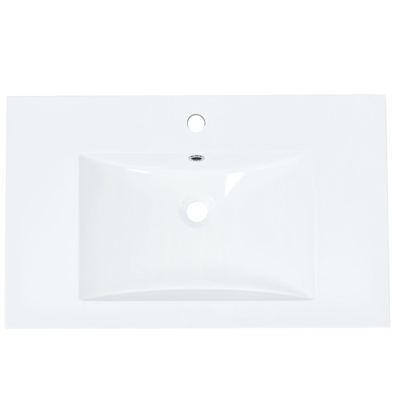 Lavabo de salle de bain en résine 30 po x 18 po - Blanc, comptoir de meuble-lavabo et trou de trop-plein propre 30 Hygiénique