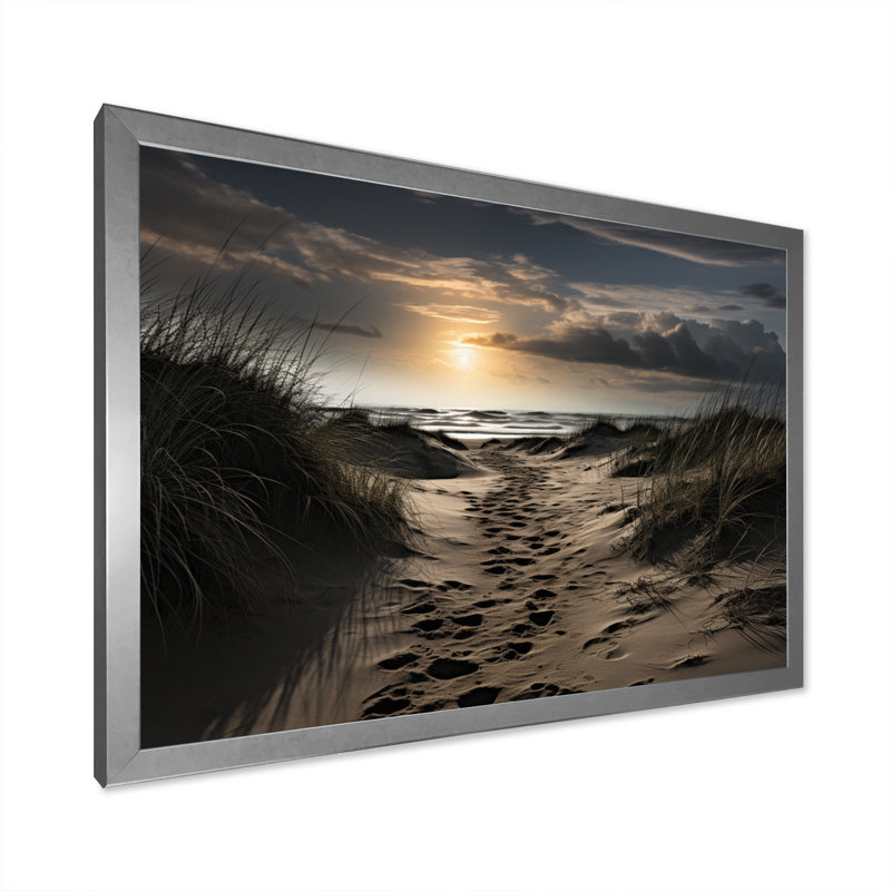 «Beach Photo Footprints In VI» - Art mural sur toile, H 34 po x l 44 po x P 1,5 po, Cadre simple gris
