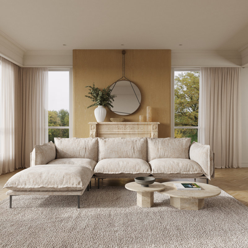 Traci Upholstered 111.02'' Wide Velvet Reversible Modular Sofa & Chaise,4-piece, Light Brown Velvet