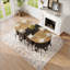 Ensemble de table de salle à manger 9 pièces avec plateau en grain de bois bicolore et 8 chaises en similicuir noir-130075980-130075977-129892172