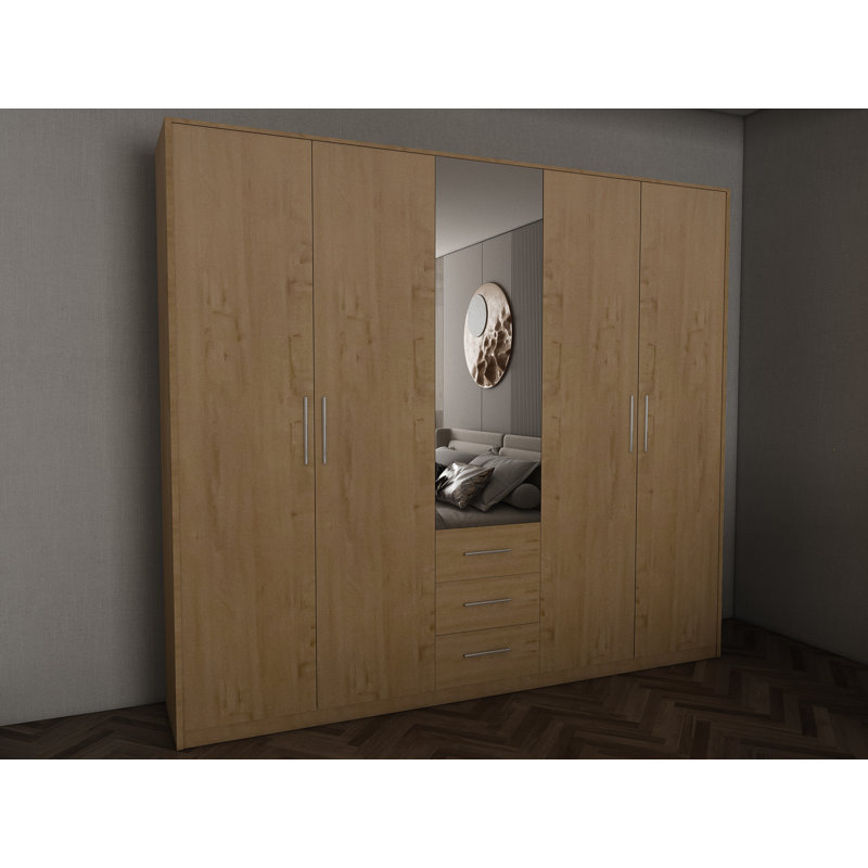 Pamel 5 Door Manufactured Wood Wardrobe, Oak