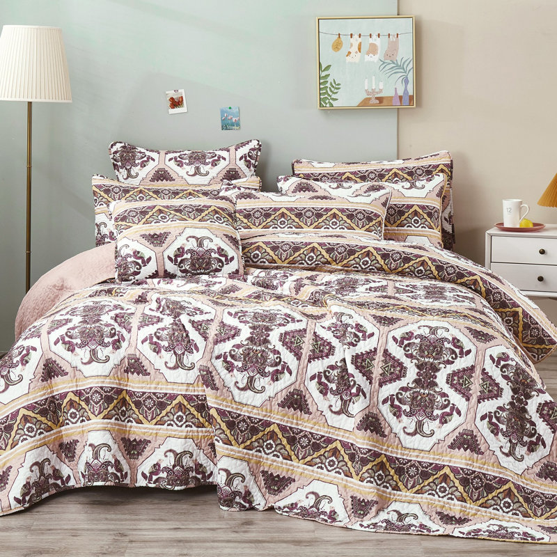 Oriental Kilim Geometric Shapes Coverlet, Full/Double Coverlet/Bedspread + 2 Standard Shams