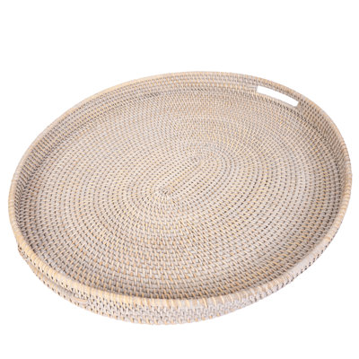 Artifacts Rattan Oval Ottoman Tray With Cutout Handles