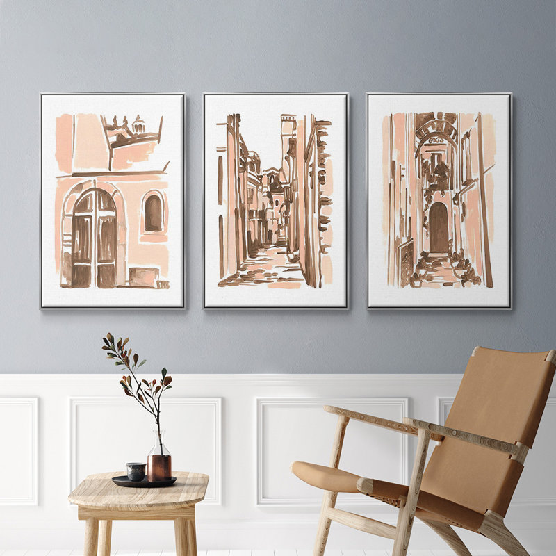 " Blush Architecture Study IV " 3 - Pieces, Silver, 40" H x 78" W
