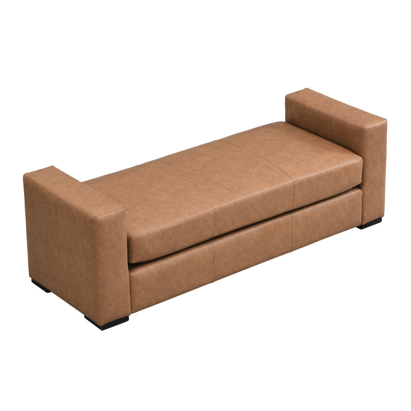 Emanuel PU Leather Upholstered Bench With Armrests, Brown