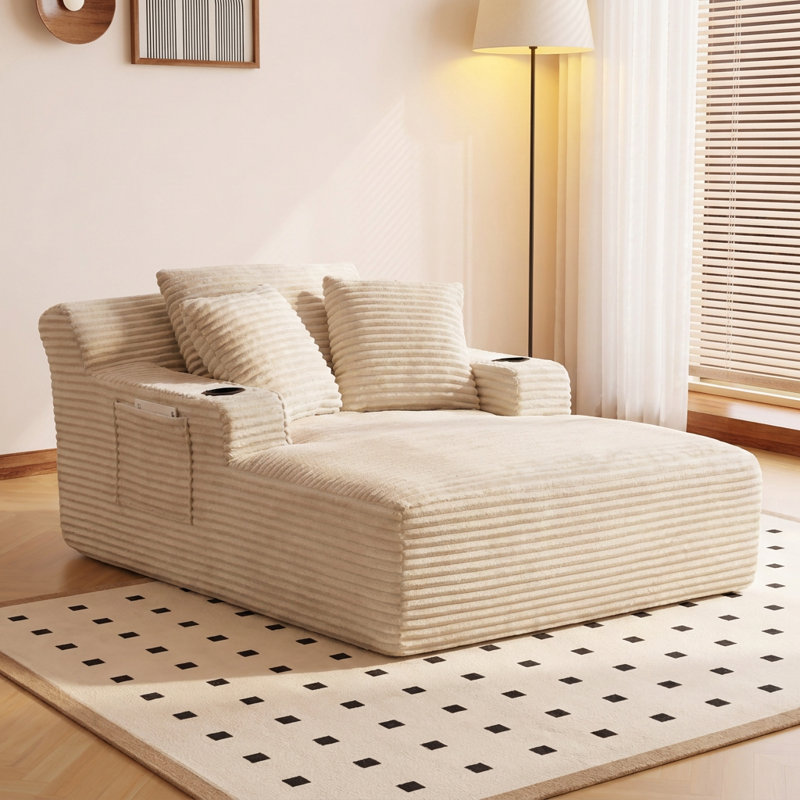 Chaise longue convertible surdimensionnée moderne, support de ressorts ensachés ergonomique, aucun assemblage requis, Blanc
