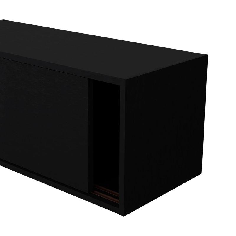 Sleek Black Storage Cabinet With Sliding Door, Optimizes Office Utilization Floating Document Space