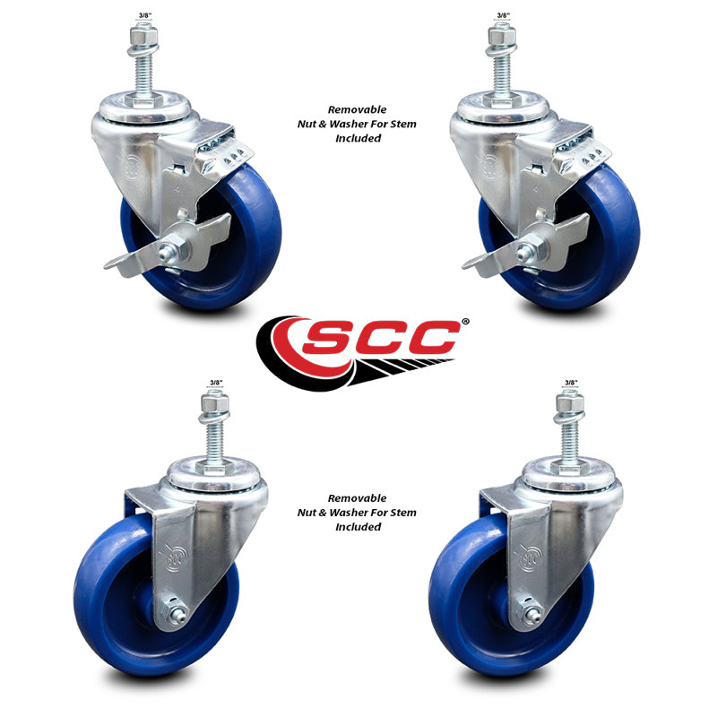 Polyurethane 3/8 Inch Threaded Stem Caster Set 2 Brakes SCC