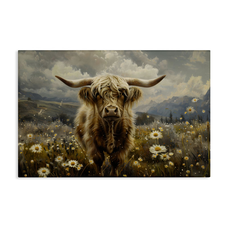  Cattle in Daisy Field Canvas Wall Art by LSR Design Studio, 16" H x 24" W