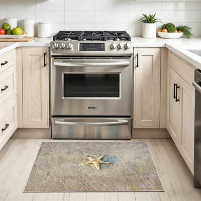 Tapis brun lavable à la machine avec étoiles de mer