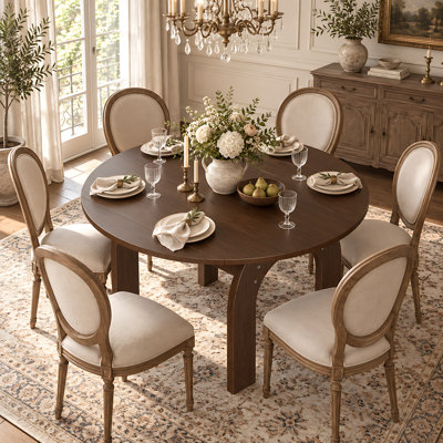 Solid Wood Drop-Leaf Dining Table with Arched Legs