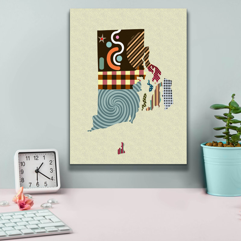 «Rhode Island State Map» par Lanre Adefioye, art mural sur toile, 26 po x 30 po, H 16 po x l 12 po x P 0,75 po