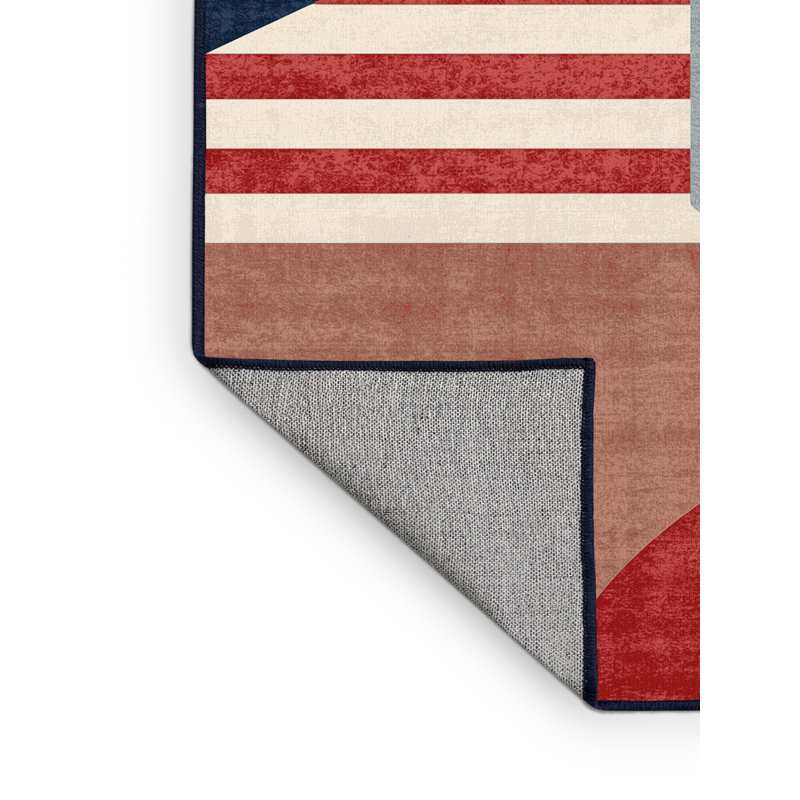 Machine Washable Dyal July 4Th Modern & Contemporary Abstract Rug in Brown – Navy Binding, 3x5