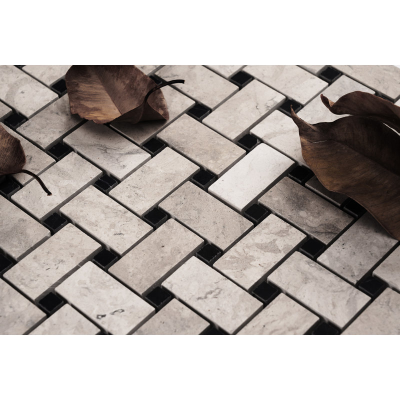 1" x 2" Marble Basketweave Mosaic Wall & Floor Tile, Gray