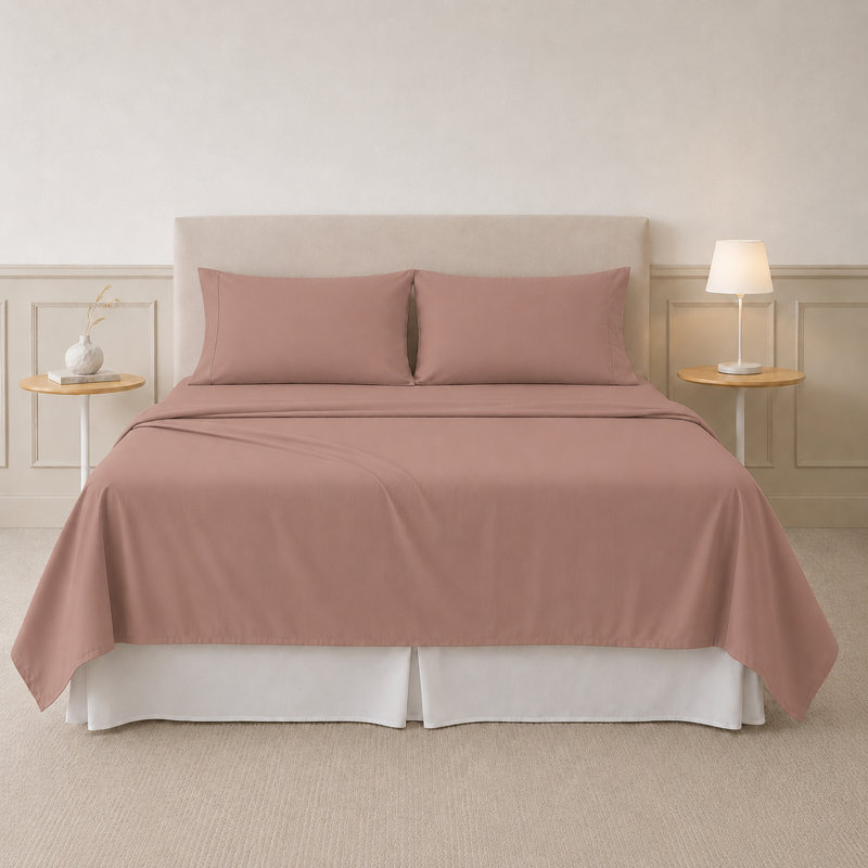 Ensemble de draps en microfibre 4 pièces Modern, California King Sheet Set with 2 Pillowcases, Pink