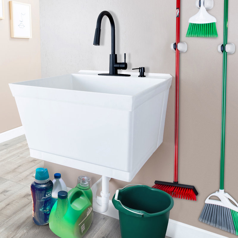23'' L x 24'' W Wall Laundry Sink with Faucet, White