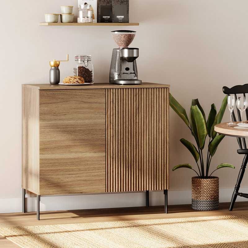 Union Rustic 31.5" Reeded Sideboard With 2 Doors, Modern Credenza Storage Cabinet For Kitchen, Dining Room, Walnut