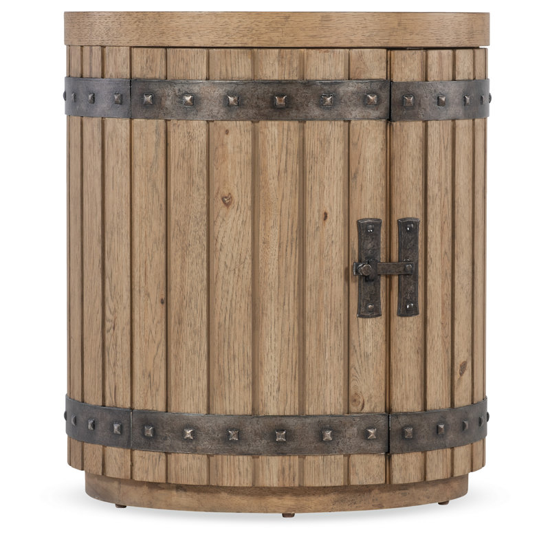Rustic Oak Round Wine Barrel End Table with Storage