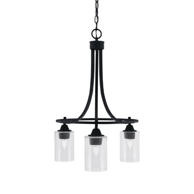 Paramount 3 Light Downlight Chandelier Shown In Matte Black Finish With 4" Clear Bubble Glass