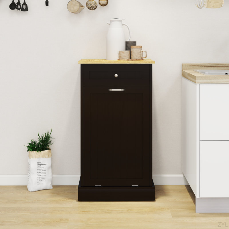 Armoire poubelle de cuisine inclinable à un tiroir et à un compartiment - Noir, Noir mat