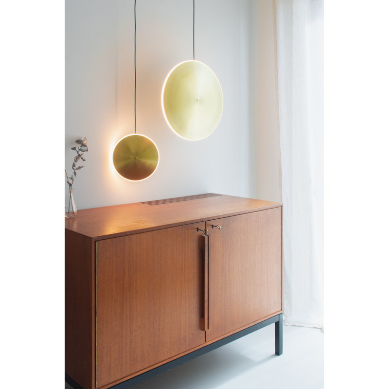 Chrona Modern Round Spun Brass Pendant Light, Vertical, Solid Brass, 17" H x 17" W x 3" D
