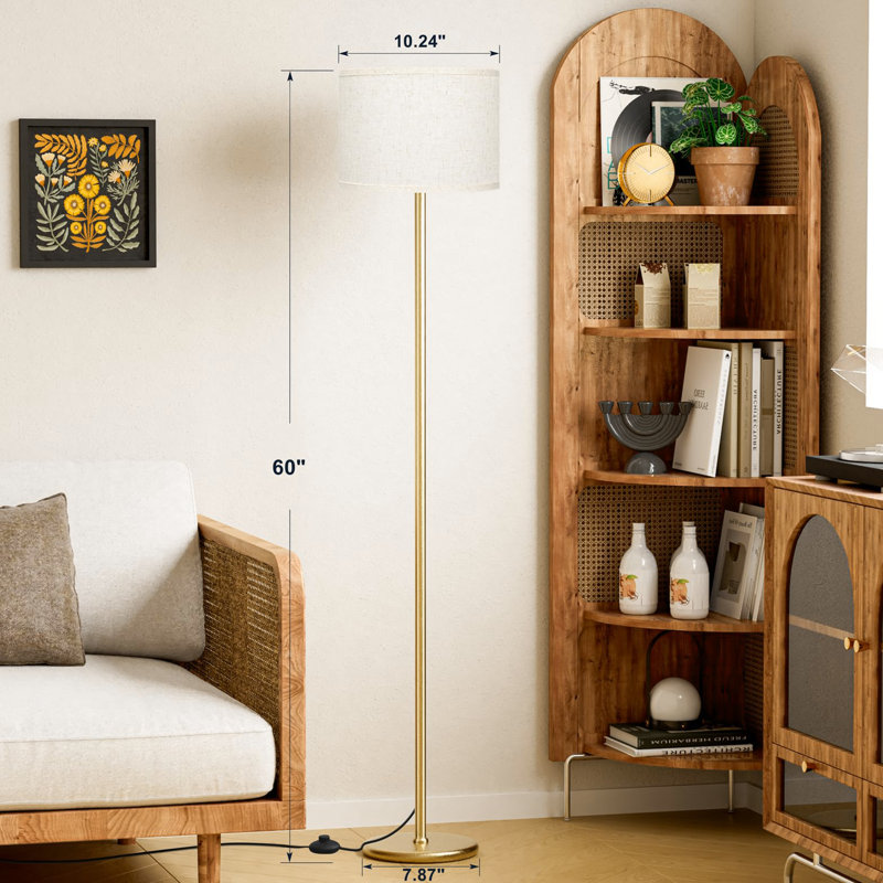 61'' Modern Floor Lamp With Shade(without Bulb), Tall Lamps For Living Room, Bedroom, Office, Dining Room, Beige, Gold