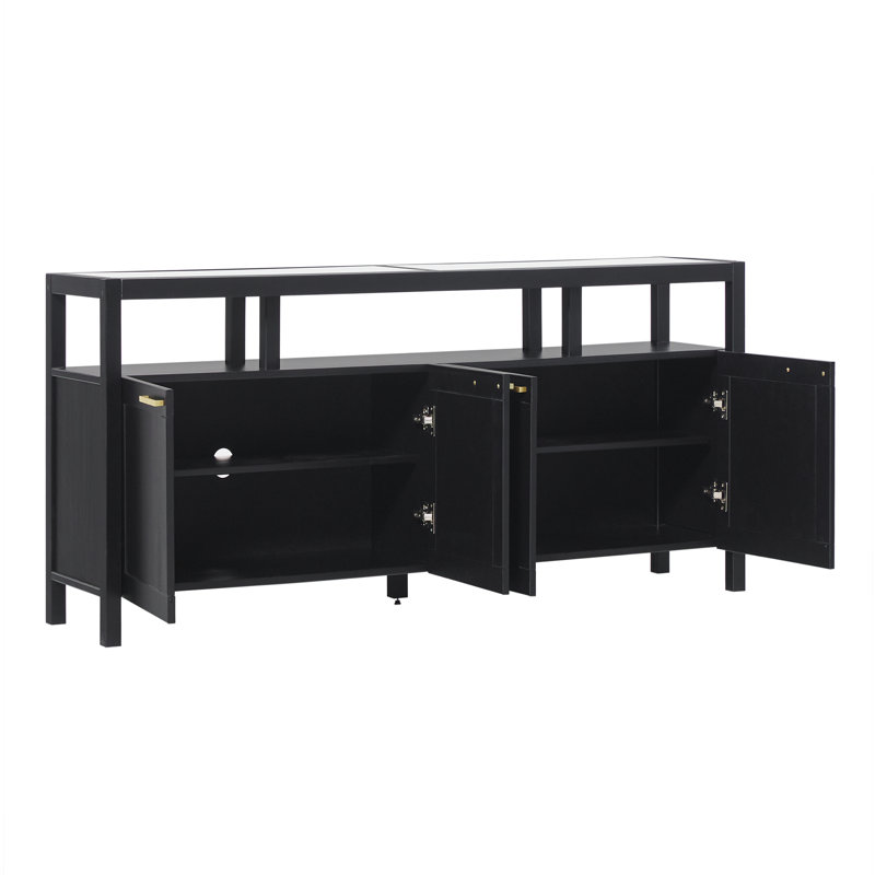 Meuble télé moderne avec plateau en verre, H 27 po x L 58 po x l 16 po, Noir