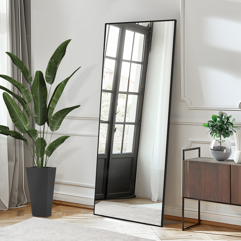 Lensa Rectangle Metal Full Length Wall Mirror with Embedded Bracket, 71" x 39", Black