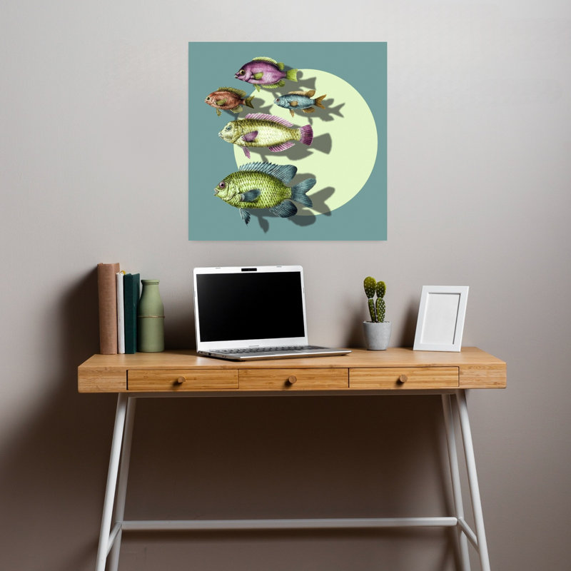 Contemporary Art Modern Surreal Vintage Fish Art, 18" H x 18" W