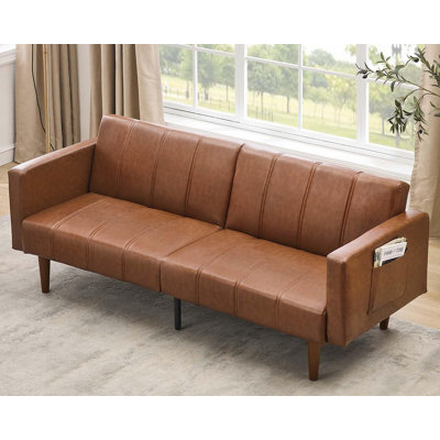Canapé-lit futon en cuir de 75 po, dossier réglable, canapé-lit convertible, brun