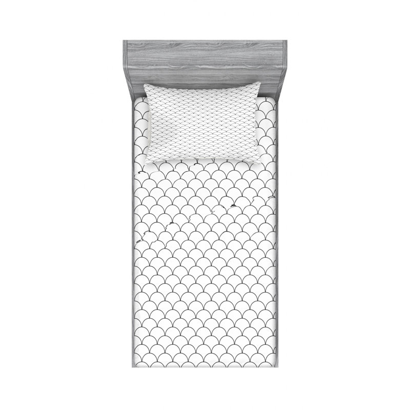 Microfiber Sheet Set, Twin Sheet Set with Fitted Sheet, White/Black, Geometric