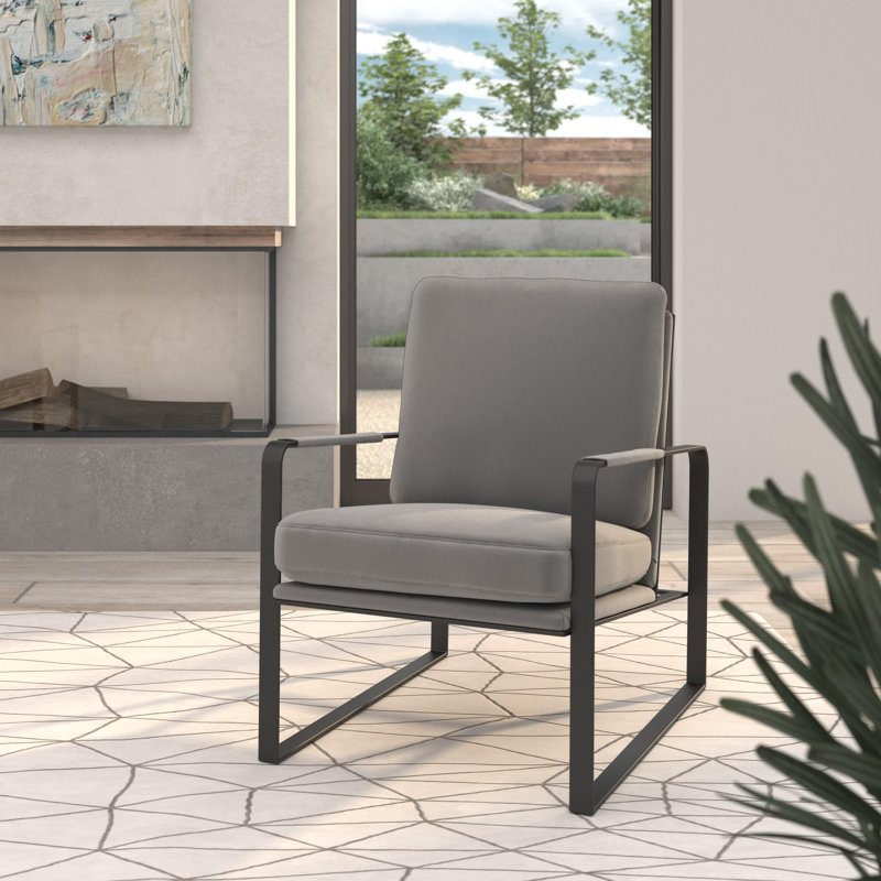 Fauteuil d'appoint en velours gris avec pieds en acier inoxydable noir, Velours gris clair, Noir