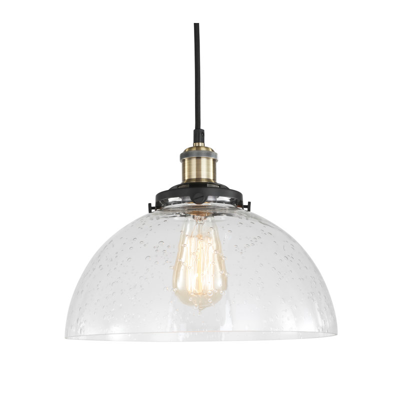 Luminaire suspendu pour dôme simple 1 lumières Pinnix, Gris peint, Balle transparente usée
