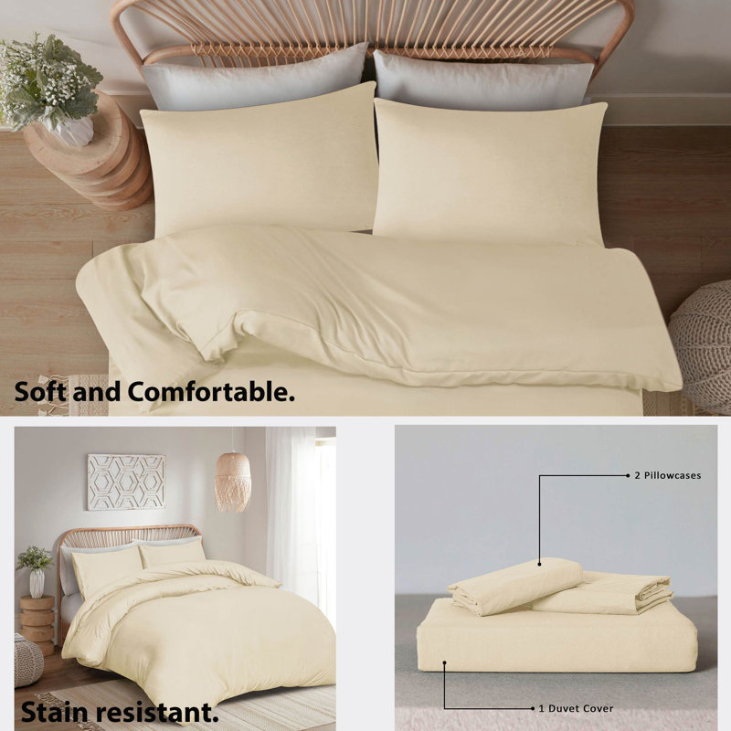 Jermelle Microfiber Solid Colour Duvet Cover Set with Pillowcases Included, Beige