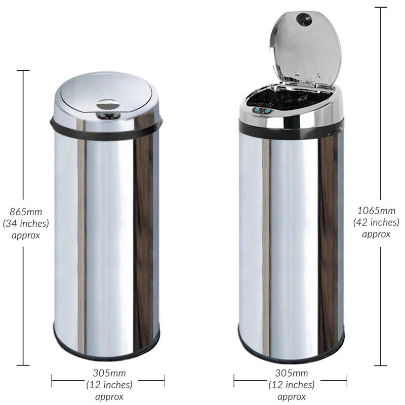 Ladson Steel Motion Sensor Kitchen Trash Can, Chrome, 50L
