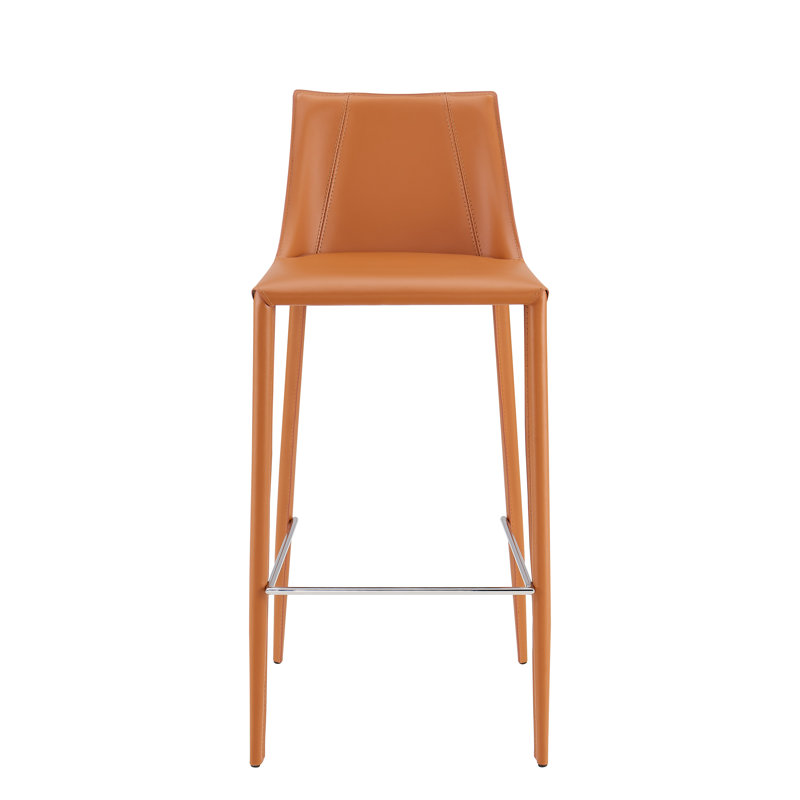Carramar Upholstered Counter Stool with Metal Frame, Orange, Bar Stool (30" Seat Height)