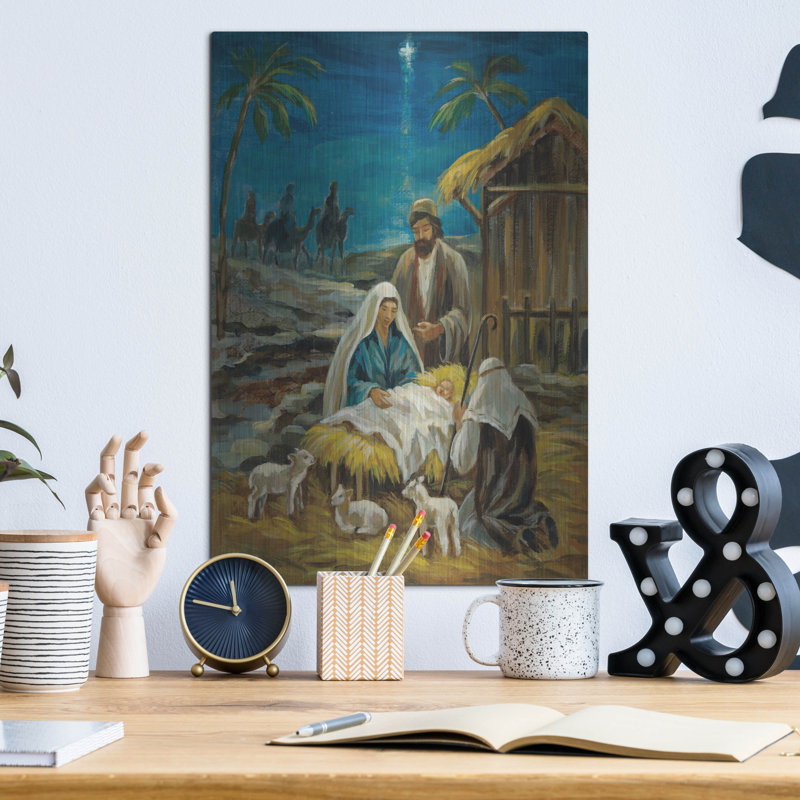 Art mural en métal luxueux, "Nativité" par Silvia Vassileva, 12 po x 16 po, H 16 po x l 12 po