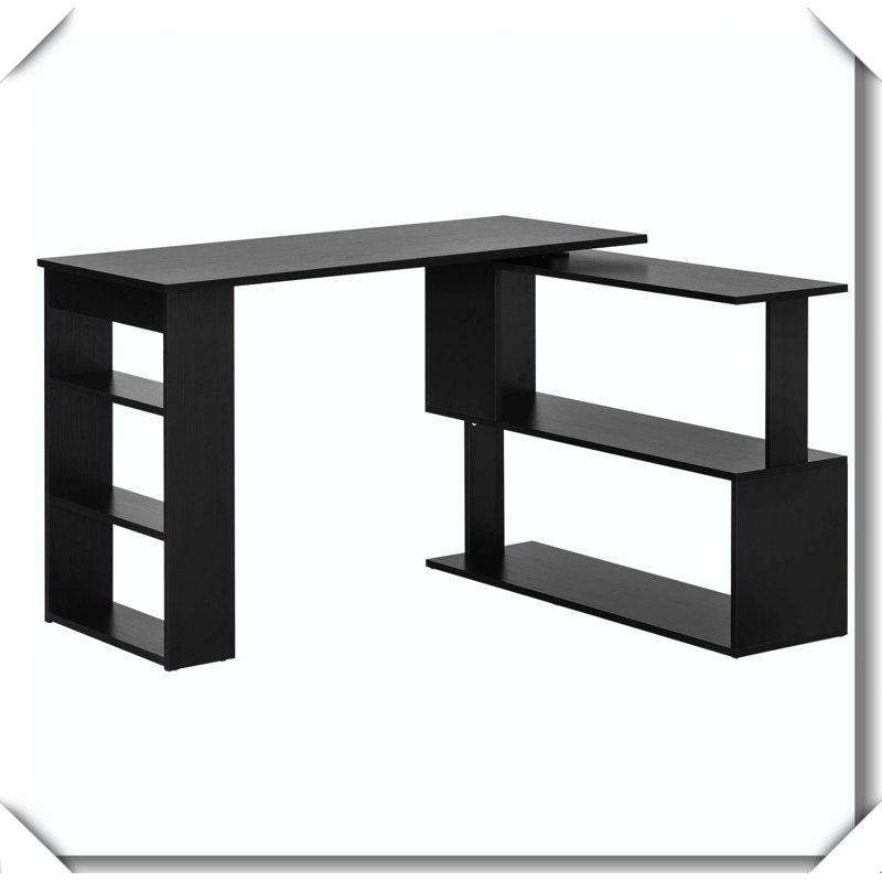 Spacious L Shaped Desk 360° Rotating Space Saving Workstation, Black